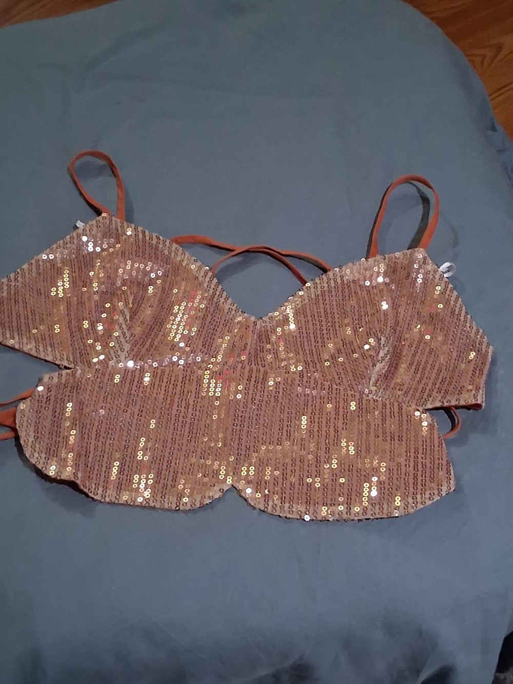 La Hearts Rose Gold Sequin Scalloped Crop Top